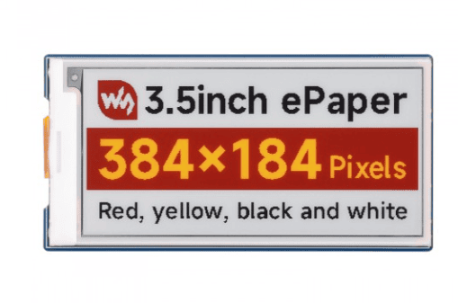 3.5inch E-Paper Display (G), E-Ink Display, 384 × 184 Pixels, Red/Yellow/Black/White, SPI Interface