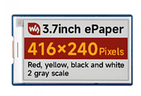 3.7inch E-Paper Display (G), E-Ink Display, 416 × 240 Pixels, Red/Yellow/Black/White, SPI Interface, Standard Raspberry Pi 40PIN GPIO header,With driver board