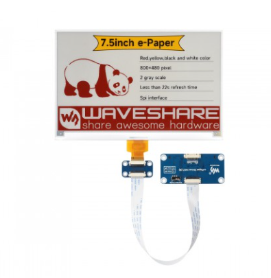 7.5inch e-Paper display (H), E-ink display, 800x480, Red/Yellow/Black/White, SPI Interface,With driver HAT