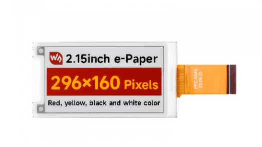 2.15inch E-Paper Display (G), E-Ink Display, 296x160, Red/Yellow/Black/White, SPI Interface,The raw display only