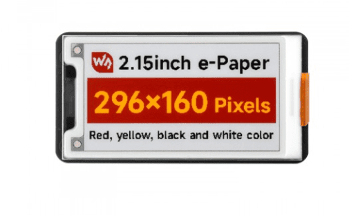 2.15inch E-Paper Display (G), E-Ink Display, 296x160, Red/Yellow/Black/White, SPI Interface,With driver board