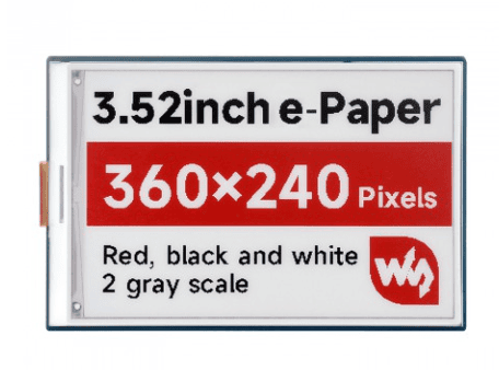 3.52inch E-Paper Display (B), E-Ink Display, 360x240, Red/Black/White, SPI Interface,With driver board