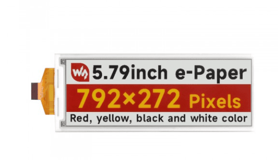 5.79inch e-Paper display (G), e-ink display, 792x272, Red/Yellow/Black/White, SPI Interface,The raw display only