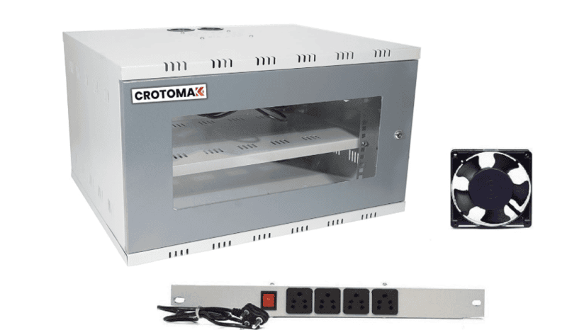 6U DVR, CCTV, NVR, Server, Network Rack with 4 power socket and AC Axial cooling fan- Transparent Glass door, Metal Cabinet Box wall mount ( size 6: 45 x 55 x 35 cm)