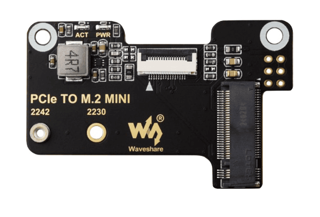 Waveshare PCIe To M.2 Mini Adapter for Raspberry Pi 5, Supports NVMe Protocol M.2 Solid State Drive, Highspeed Reading/Writing, Raspberry Pi 5 NVMe HAT