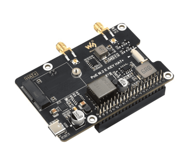 Waveshare PCIe To M.2 E KEYAdapter With PoE Function for RaspberryPi 5, Compatible With NGFF (M.2 E Key)Wireless NIC, Raspberry Pi 5 PCIe HAT