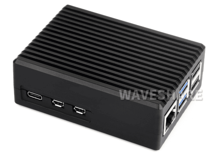 Waveshare Aluminum StripeGrooved Case For Raspberry Pi 5, Built-InCooling Fan And Heatsink Pillars