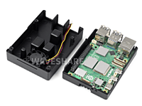 Waveshare Aluminum StripeGrooved Case For Raspberry Pi 5, Built-InCooling Fan And Heatsink Pillars