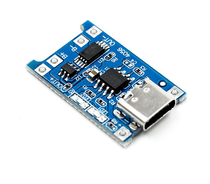 TP4056 Adjustable 1A Li-ion lithium Battery Charging Module with Overcurrent Protection – Type C Port or 5V DC Point for Input power, Output : 4.5-5.5V, Full charge voltage: 4.2V