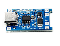 TP4056 Adjustable 1A Li-ion lithium Battery Charging Module with Overcurrent Protection – Type C Port or 5V DC Point for Input power, Output : 4.5-5.5V, Full charge voltage: 4.2V