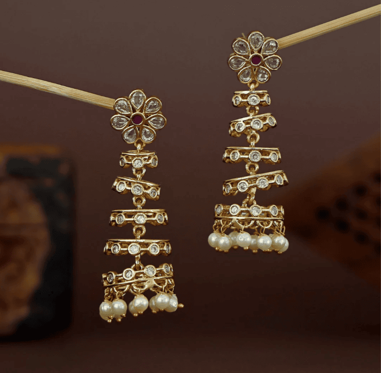 Floral Tiered Pearl Jhumka Earrings