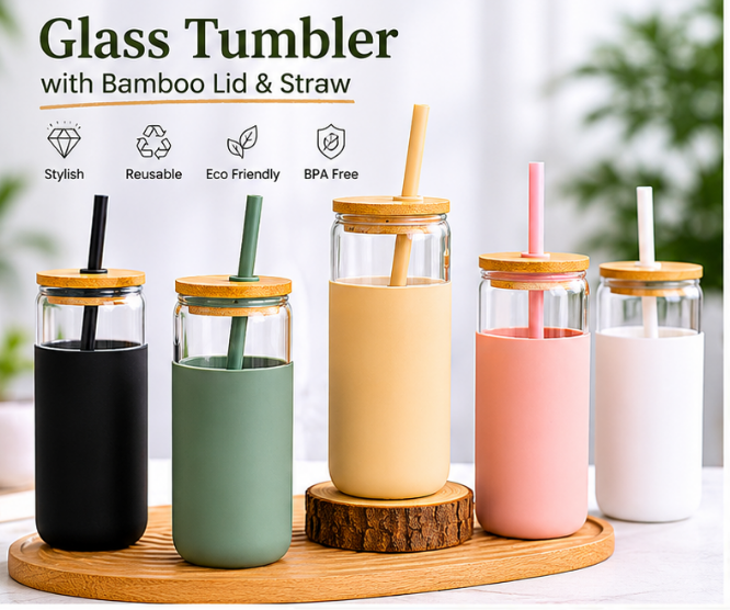 Glass Tumbler With Straw