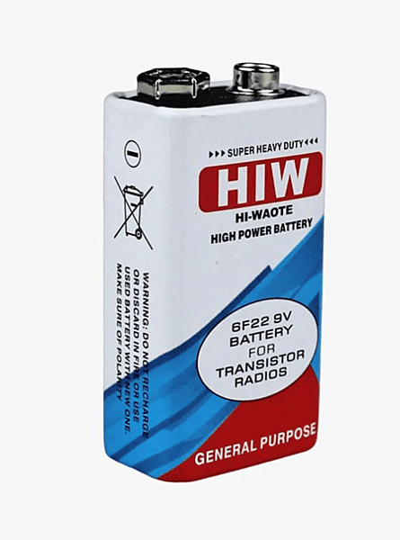 Hi-Watt 9V Zinc Carbon Battery (6F22 / PP3) – Non-Rechargeable, Long Life, for Arduino, Multimeter & DIY Projects