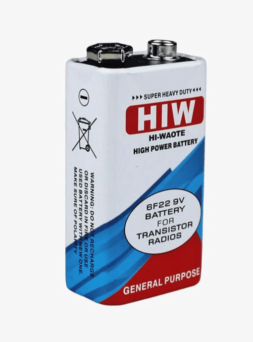 Hi-Watt 9V Zinc Carbon Battery (6F22 / PP3) – Non-Rechargeable, Long Life, for Arduino, Multimeter & DIY Projects