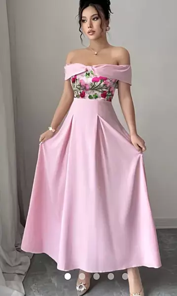 Pink Embroidered A-Line Dress