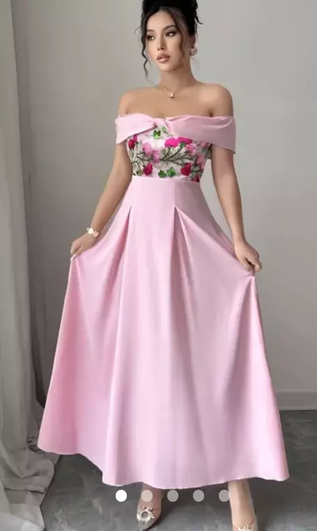 Pink Embroidered A-Line Dress