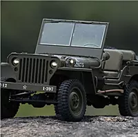 FMS Model 1:6 1941 MB Scaler RS Green driving over outdoor trail rocks