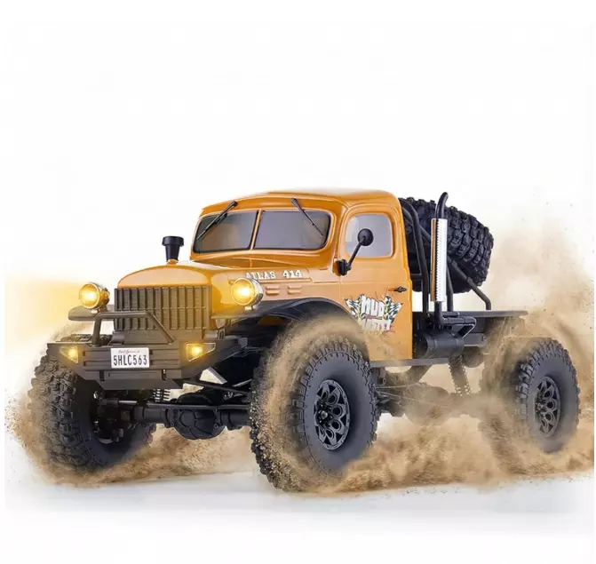 FMS Model 1: 10 Atlas 4x4 RS Orange front angle driving over rocks