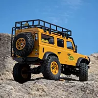 FMS Model 1: 24 Land Rover Defender 110 RTR Yellow functional LED headlights illuminated