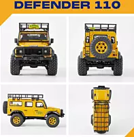 FMS Model 1: 24 Land Rover Defender 110 RTR Yellow side profile in expedition yellow finish