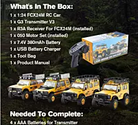 Metal-geared steering servo assembly on FMS Model 1:24 Land Rover Defender 90 RTR Yellow