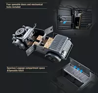 Rear engine compartment open showing scale engine in FMS Model 1:12 Type82 Kubelwagen RTR Gray
