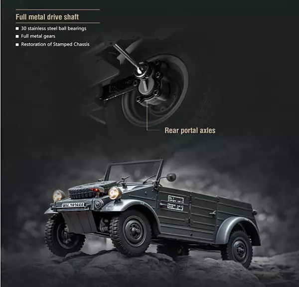 FMS Model 1:12 Type82 Kubelwagen RTR Gray side profile in matte gray finish