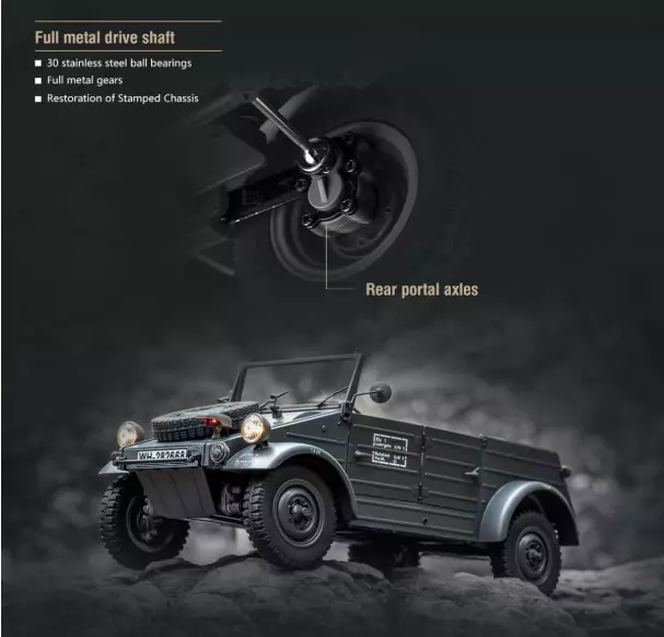 FMS Model 1:12 Type82 Kubelwagen RTR Gray side profile in matte gray finish