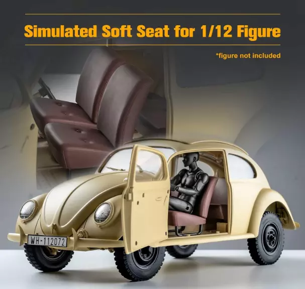 Synchronized steering wheel detail inside FMS Model 1:12 Kommandeurwagen Beetle RTR Yellow