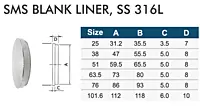 SMS BLANK LINER, SS 316L