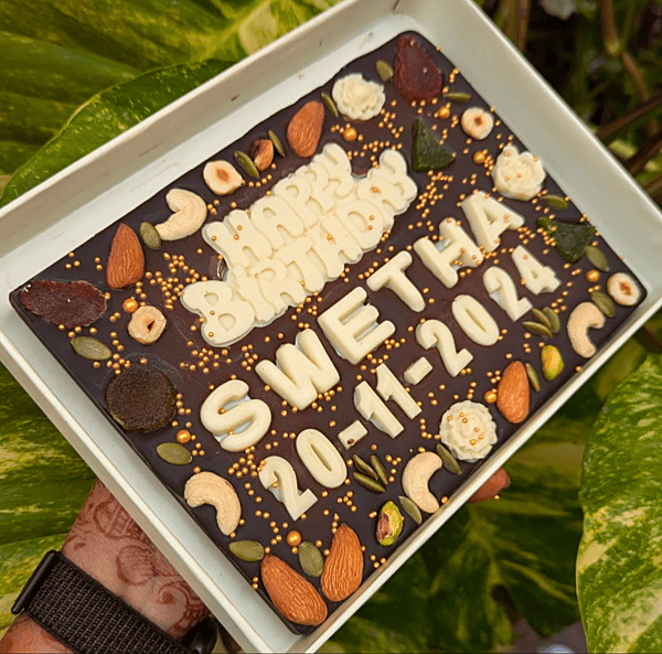 Name/Date Customized Happy Birthday Slab With Nuts & Dry Fruits - Dark Chocobar