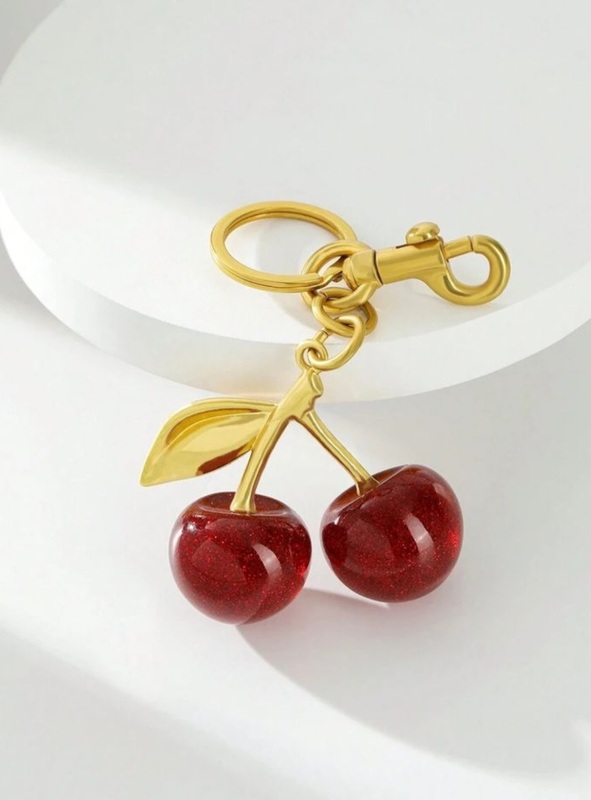 Red Cherry Metal Bag Charm & Keychain