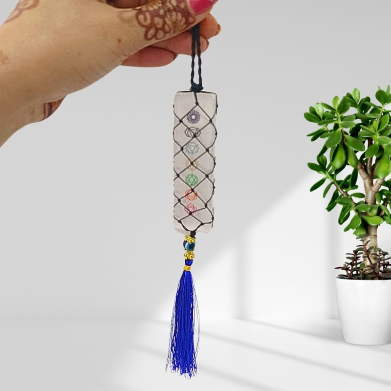 Selenite 7 Chakra + Evil Eye Hanger