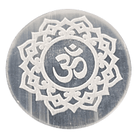 ANKKJYOTI Selenite Charging Air Plate (Aum in White Design) 6" x 1"