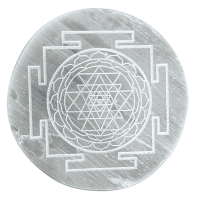 ANKKJYOTI Selenite Charging Air Plate (Shree Yantra White Design) 6" x 1" ANKKJYOTI Selenite Charging Air Plate (Shree Yantra White Design) 6" x 1"
