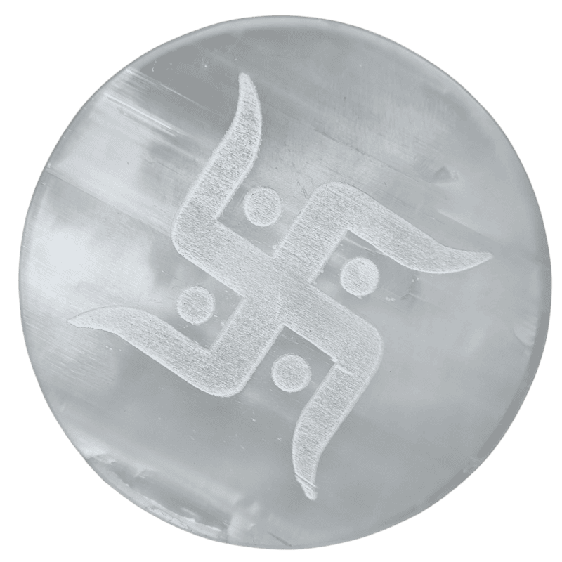 ANKKJYOTI Selenite Charging Air Plate (Swastik White Design) 6" x 1"
