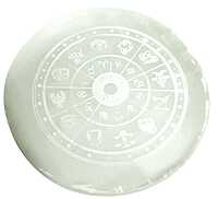 ANKKJYOTI Selenite Charging Air Plate (12 Rashi Zodiac White Design) 6" x 1"