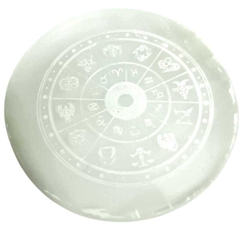 ANKKJYOTI Selenite Charging Air Plate (12 Rashi Zodiac White Design) 6" x 1"