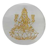 ANKKJYOTI Selenite Charging Air Plate (Lakshmi Golden Carving) 6" x 1"