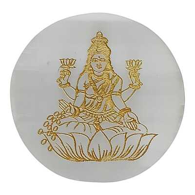 ANKKJYOTI Selenite Charging Air Plate (Lakshmi Golden Carving) 6" x 1" ANKKJYOTI Selenite Charging Air Plate (Lakshmi Golden Carving) 6" x 1"