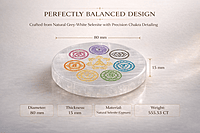 ANKKJYOTI Selenite Charging Plate (7 Chakra Design – Small Figurine, Large Chakras) 3.5" x 0.5"