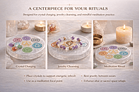 ANKKJYOTI Selenite Charging Plate (7 Chakra Design – Small Figurine, Large Chakras) 3.5" x 0.5"