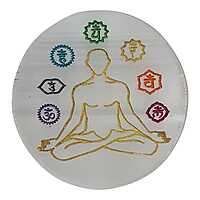 ANKKJYOTI Selenite Air Plate (7 Chakra Design – Large Figurine, Small Chakras) 6" x 1"