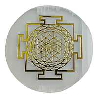 ANKKJYOTI Selenite Charging Air Plate (Shree Yantra Golden Carving) 6" x 1"
