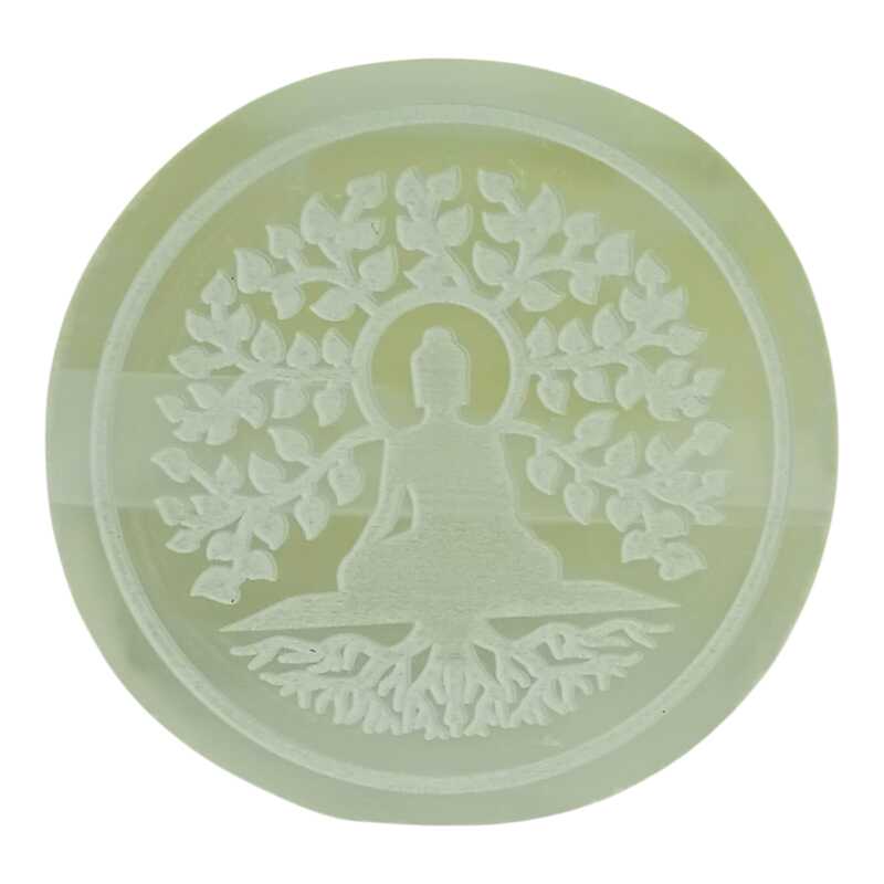 ANKKJYOTI Selenite Charging Air Plate (Tree of Life White Design) 3.5" x 0.5"