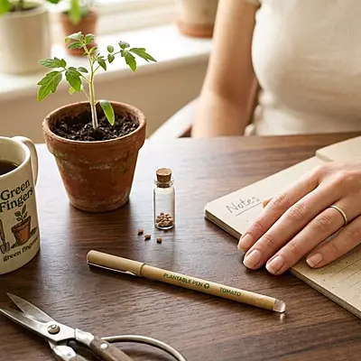 Recycled Kraft Paper Pens with Seed & Clip | Set of 5
