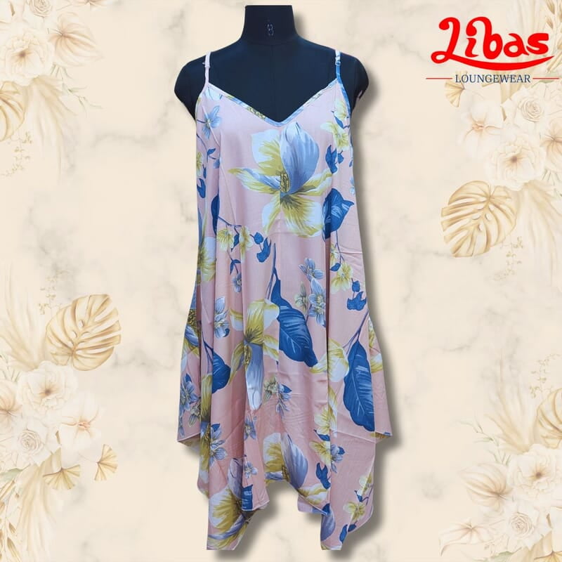 Baby Pink Soft Cotton Short Nighty With Floral Print All Over From Libas Loungewear - SHN075 Baby Pink Soft Cotton Short Nighty With Floral Print All Over From Libas Loungewear - SHN075