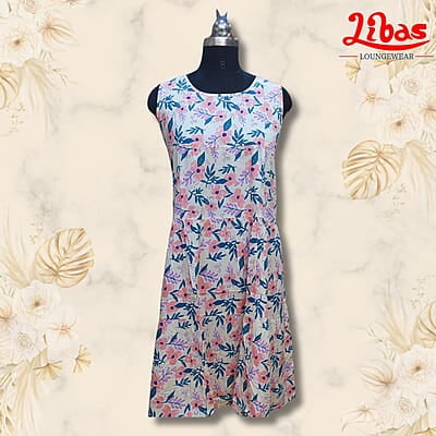 Rose Pink Soft Cotton Short Nighty With Floral Print All Over From Libas Loungewear - SHN080