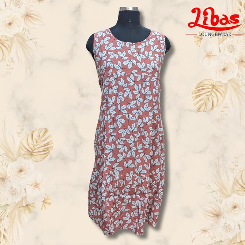 Sky Red Soft Cotton Short Nighty With Floral Print All Over From Libas Loungewear - SHN074