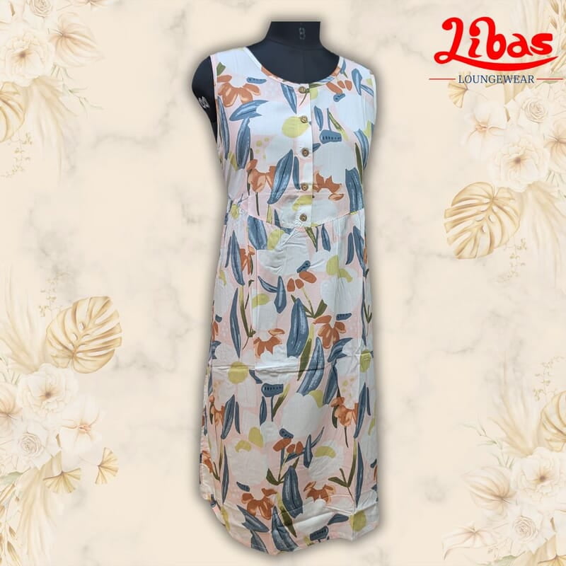 Baby Pink Soft Cotton Short Nighty With Floral Print All Over From Libas Loungewear - SHN071